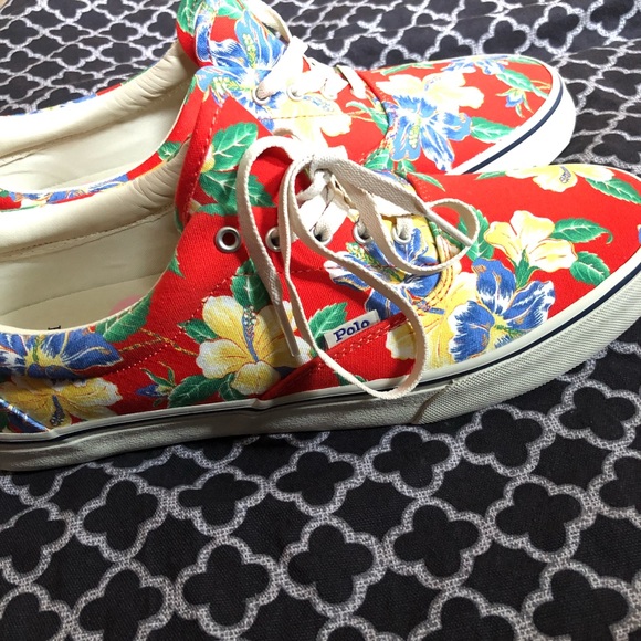 🛑Sold🛑Ralph Lauren Thorton Men's Red Floral Canvas Shoes - Picture 3 of 6